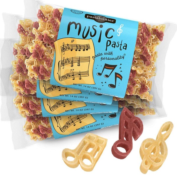 Pastabilities Music Pasta, Fun Shaped Musical Note Noodles for Kids, Non-GMO Natural Wheat Pasta 14 oz (4 Pack)