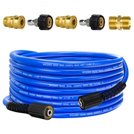Pressure Power Washer Hose 30 FT x 1/4", Super Flexible Kink Resistant Car Washer Replacement with M22 Fittings & 3/8" Quick Connect Adapters for Ryobi Troy Bilt Flexzilla Greenworks & More, 4200PSI