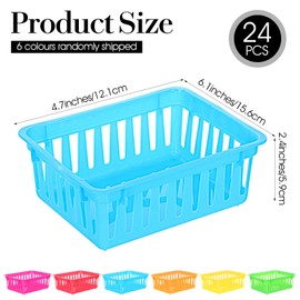 Nodaaiie 24 Pack Classroom Storage Baskets Bins, Small Plastic Organizer Basket, Colorful Storage Trays for Paper, Desk, Shelf, Home, School and Office (6.1" L x 4.7" W x 2.4" H)