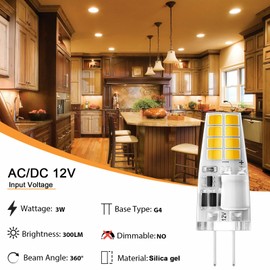 TAIYALOO G4 LED Bulb 3W 300LM 3000K Warm White, AC/DC 12V 20W 30W T3 Halogen Replacement, G4 Bi-Pin Base for Under Cabinet Light, Chandeliers, Landscape Lighting, 10 Pack