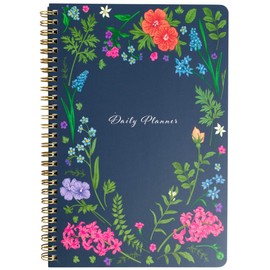 BLU MONACO Beautiful Daily Planner Undated and Notebook - 160 Pages , 80 Days - Navy Floral Spiral To-Do List Hourly Planner Notepad Journal Organizer for Task, Work Business Organization and Appointment Management