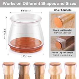 Violibar Upgraded Silicone Chair Leg Floor Protectors for Hardwood Floors, Furniture Sliders, Felt Bottom Furniture Pads, Round&Square Cap Covers to Scratch and Reduce Noise, Transparent, 24pcs