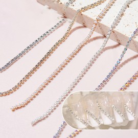 6 types of nail chain: 11.8 inches (30 cm), nail chain, gold nail part, nail art part, nail decoration part, nail stone chain, rhinestone chain, thin rhinestone, shimmer, cutable, gold, silver,