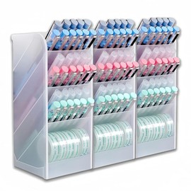 Cevvako Pen Organiser for Desk, 3 Pcs Pencil Storage Organisers for Office, School, Home Supplies, Translucent Slanted Pen Storage Holder (Large Clear)