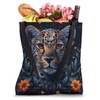 Leopard Flowers With Hearts Around Boho Style Graphic Tote Bag