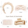 VELSCRUN 5 Pcs Khaki Puffy Sponge Spa Headband Bow Tie