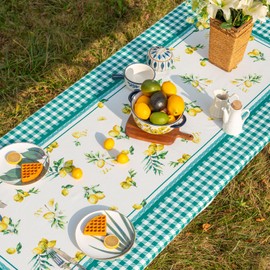 ARTABLE Picnic Table Cover Bench Covers Spring Summer Elastic Edges Fitted Rectangle 6 Foot Tables Round Waterproof for Camping Trip Patio Table (Green Plaid, 30 X 72 Inch)