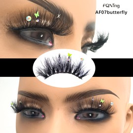 FQNing Design Glitter Rhinestones Butterfly Eyelashes, Handmade Mink Lashes with Butterflies 4 Pairs… (AF07butterfly)