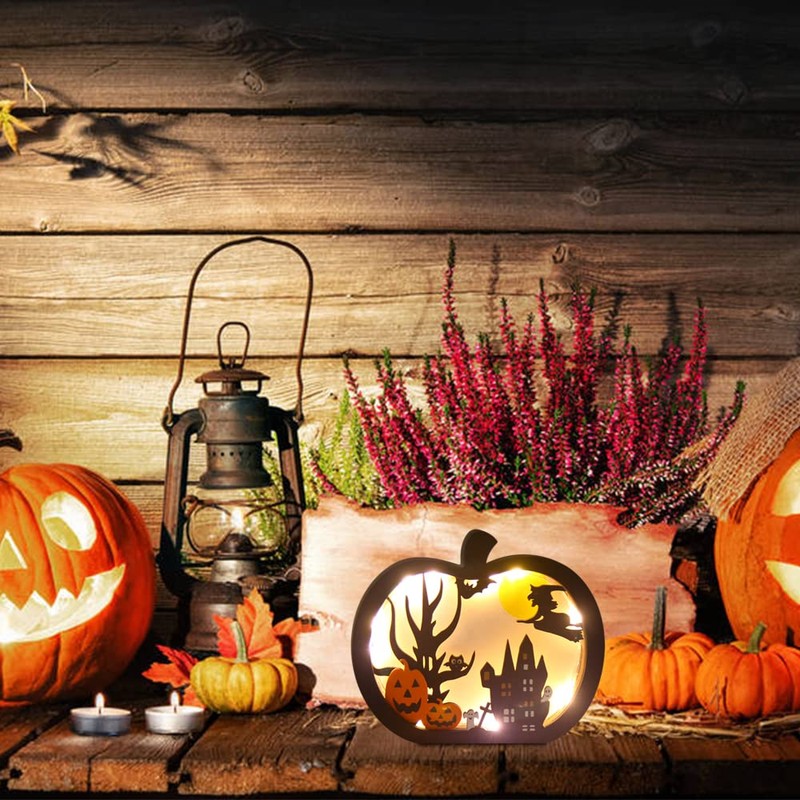 LOKIPA Halloween Wooden Decoration, Light Autumn Table Decoration for Halloween