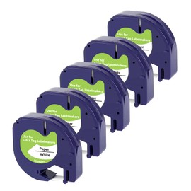 UNOKA Compatible for Dymo Label Tape, Letratag Paper White Tape 12mm x 4m 91200 S0721510 Refill for DYMO Letra Tag LT-100H LT-100T 200B XR XM QX50 2000 Label Maker, 5-Pack