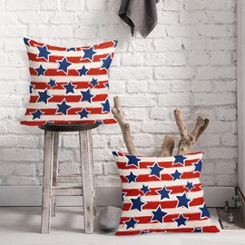 aportt 4th of July Patriotic Pillow Covers 18X18 Inch Set of 2 Red Stripes American Blue Stars Decorative Pillow Cases Memorial Independence Day Cushion Case Vintage Home Decor for Sofa Couch Outdoor