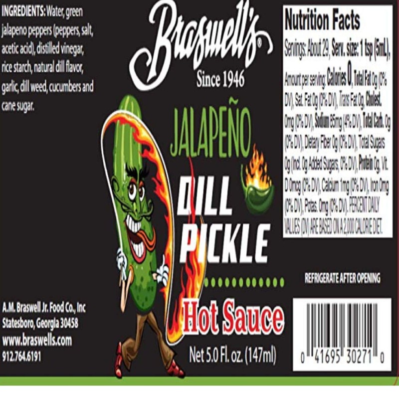 Braswells Jalapeno Dill Pickle Hot Sauce, 5 Ounce, Pack of