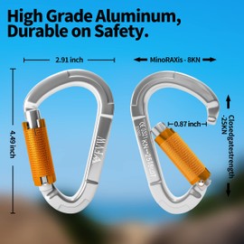 FVW 10 Pack Heavy Duty Climbing Carabiners, 25KN UIAA Certified Auto Locking Rock Climbing Carabiners Clips for Hammocks, Swing, Locking Dog Leash and Harness, Camping, Hiking & Utility (Silver)