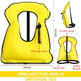 Jerify 4 Pcs Inflatable Snorkel Vest Adults, Portable Swim Vest Jackets, Adjustable Kayaking Jackets Safety Vests for Snorkeling Swimming Diving Surfing (Yellow)