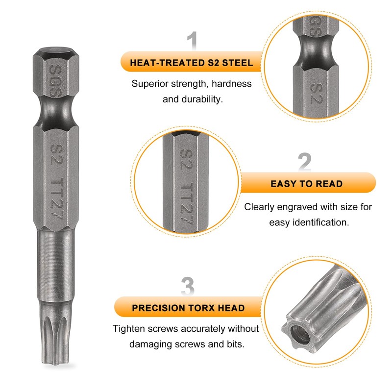 sourcing map 5pcs TT27 Security Torx Head Screwdriver Bit 2"