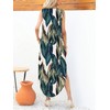 LRISES 2024 Womens Summer Sleeveless Maxi Dress Boho Leafs Print