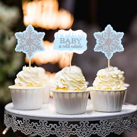 Keaziu 36 piezas de adornos de copo de nieve para cupcakes, color azul y plateado, diseño de copo de nieve para bebé está frío fuera de las púas de cupcakes de Navidad con temática de copo de nieve para baby shower, fiesta, suministros de pasteles, decor