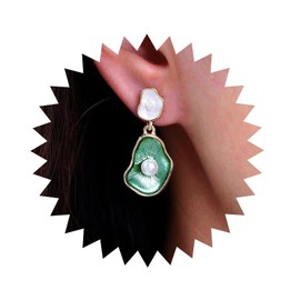 Atentuyi Pearl Drop Earrings Gold Vintage Pearl Earrings Green Dangle Earrings Green Enamel Earrings Green Leaf Earrings Pearl Stud Earrings Leaves Plant Earrings Jewelry for Women and Girl