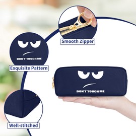 FINPAC Pencil Case, Large Capacity Pencil Pouch with Zipper, Coin Pouch Cosmetic Bag Bible Pencil Box Office Stationery, (Don't Touch-Navy)
