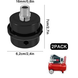 Compressor Silencer Filter, 3/8 Inch Silencer for Air Compressor, 16 mm Metal Air Compressor Air Filter, for Air Compressor Filter, Thread Air Compressor Filter, Pack of 2