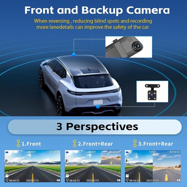 PODOFO Dual Dash Cam with 4.5" 1080P IPS - Night