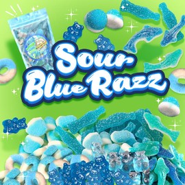 Sour Blue Razz Gummy Mix - Tangy Blue Raspberry Snack Gummi Mix for Sour Candy Lovers - Size: 1/2lb Bag