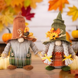 ACAREY Autumn Decoration Gnome, Pack of 2 Autumn Decorative Gnome with Maple Leaf Decoration, Handmade Thanksgiving Faceless Doll Gnome, Autumn Decoration for Thanksgiving Christmas Tree Table Home