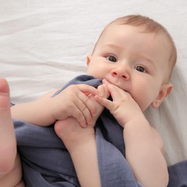 POMISO Muslin Swaddle Blankets, Baby Swaddle Blanket, Large 47 x 47 inches Muslin Baby Blanket wrap for Baby Boys and Girls, 4 Pack, Solid Color, Grey Blue White Green