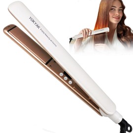 YOKYAK Flat Iron Hair Straightener, Ultra-Thin Nano Titanium 1 ¼ inch Thin Hair Iron 10-Second Heat-up, Auto Shut-Off, 2-in-1 Hair Straightening and Flat Iron Curler with Transparent LED Display