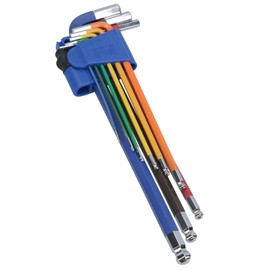 AB Tools 9pc Extra-Long mm Allen Hex Ball Ended Keys Multicoloured with Holder 1.5-10mm