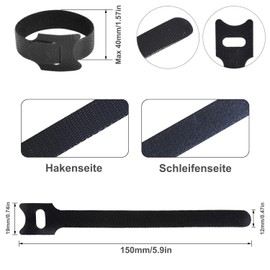 Cable Ties Adjustable Cable Ties Organizer Multipurpose Hook Loop Cable Ties for Home, Office and Data Center, 100 Pieces (Black)