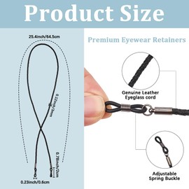 CALFOVERA Genuine Leather Glasses Holder Strap Chains Cowhide Leather Eyeglasses Keeper Cord Around Neck Universal Eyewear Retainer Lanyard String Sunglass Holder for Men Women(Black)