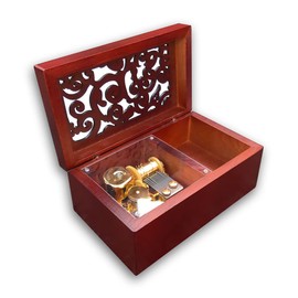 BinkeGG Play (Moon River) Brown Wooden Hollow Out Jewelry Box Music Box with Sankyo Musical Movement (65 Tunes Option)