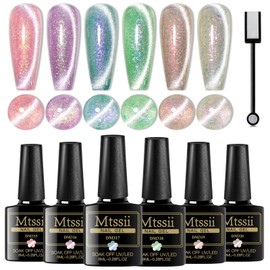 MTSSII Crystal Cat Eye Gel Nail Polish, Glitter Cat Eye Gel Nail Polish with Magnet, Soak Off UV Cateye Gel Polish Kit, Sparkle Galaxy Effect Nail Gel Polish Set for Home DIY Manicure Art Design