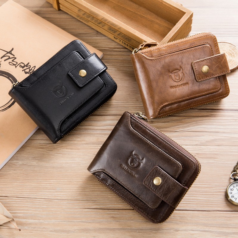 Leather Bifold Zipper Wallet for Men Travel Purse Pouch Gift