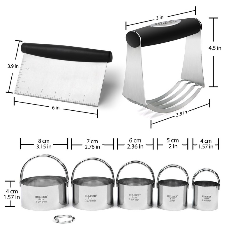 HULISEN Stainless Steel Biscuit Cutter Set, Pastry Scraper and Dough