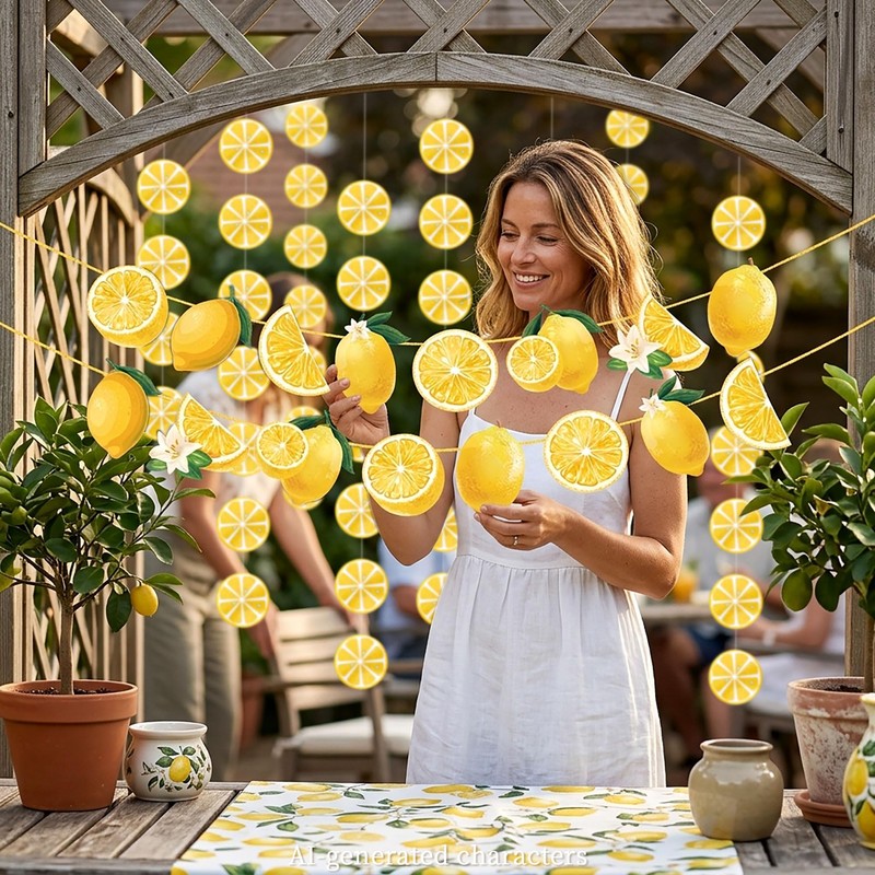Yellow Lemon Banner Citrus Hanging Garlands Lemonade Party Decorations
