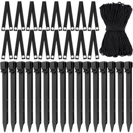 33 Pcs Tree Stake Kits, 16pcs 9.4 inch Black Tree Stakes, 16pcs 15.7" Straps, 131.2 Ft Rope Young Trees, Anchoring Kits for Fix Sapling Straight Up Outdoor