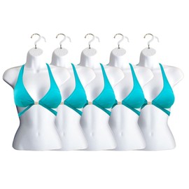 White Female Hollow Back Mannequin Torso Set & Hanging Hook, S-M Sizes (5 Pack, White)