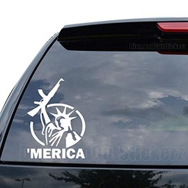 PRO Gun 2nd Amendment Statue Liberty Rifle Decal Sticker Car Truck Motorcycle Window Bumper Laptop Wall Decor - Size (09 inch / 23 cm Tall) - Color (Matte White)