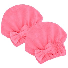 MAYOUTH Microfiber Hair Drying Towels for Kids Head wrap with Bow-Knot Shower Cap Hair Turban hairWrap Bath Cap for Curly Long & Wet Hair Gift for Little Girls, Kids Shower Cap (Red x2)