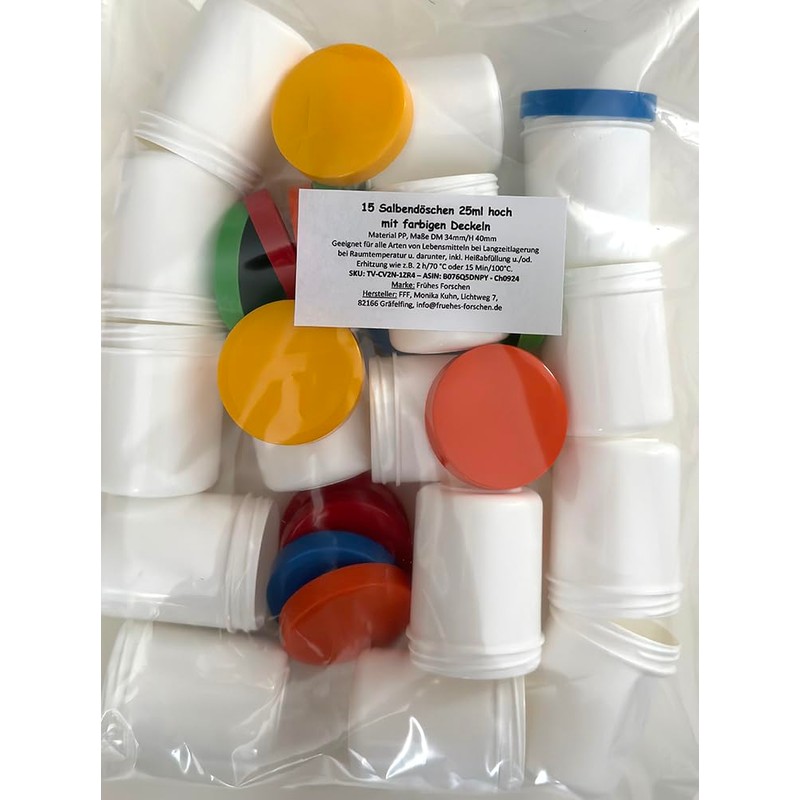 FRÜHES FORSCHEN 15 ointment cans, high, 25 ml capacity, white