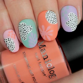 Maniology Special FX Contours Nail Stamping Plate, Abstract Curvy Shapes Stamp Plates, Bold Dots and Blobs Manicure Deisgns, Floral Leaf DIY Patterns