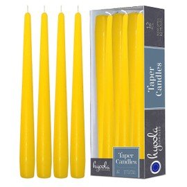 Hyoola Tall Taper Candles - 12 Inch Yellow Unscented Dripless Taper Candles - 10 Hour Burn Time - 12 Pack