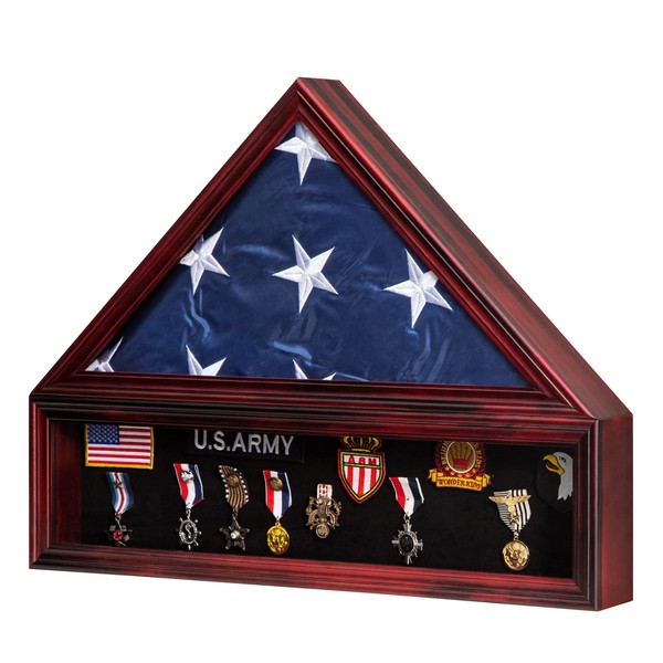 Tieeqe Large Military Shadow Box Solid Wood Burial Flag Display