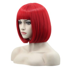 wildcos Short 12 Inches Straight Synthetic Cosplay Wig for Women (Red)