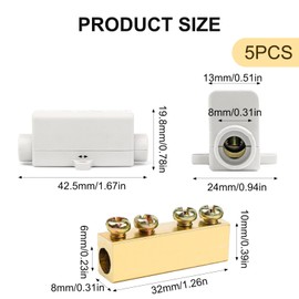 Pack of 5 conductor terminals, electric, cable connector, terminal strip, 1000 V, 100 A, suitable for 2.5 to 16 mm² wire, connection terminal, for ceiling lights, switch ampere meter