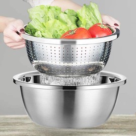 Steel Strainer, Stainless Steel Colander, Metal Strainer and Bowls, Dish Drainer with Bowl, Kitchen Strainer, Dough Draining Salad Bowls, Stackable, Steel Strainer Bowl (26 cm)