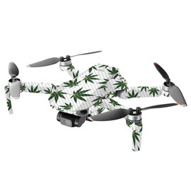 MightySkins Carbon Fiber Compatible with DJI Mini 2 Portable Drone - Pot Leaves Green | Protective, Durable Textured Carbon Fiber Finish | Easy to Apply and Change Styles | Made in The USA