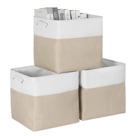 Kntiwiwo Storage Cubes 13” x 13” x 13” Foldable Storage Bin Closet Organizers and Storage Basket w/Handles for Organizing Shelf Home Closet, Set of 3, Beige